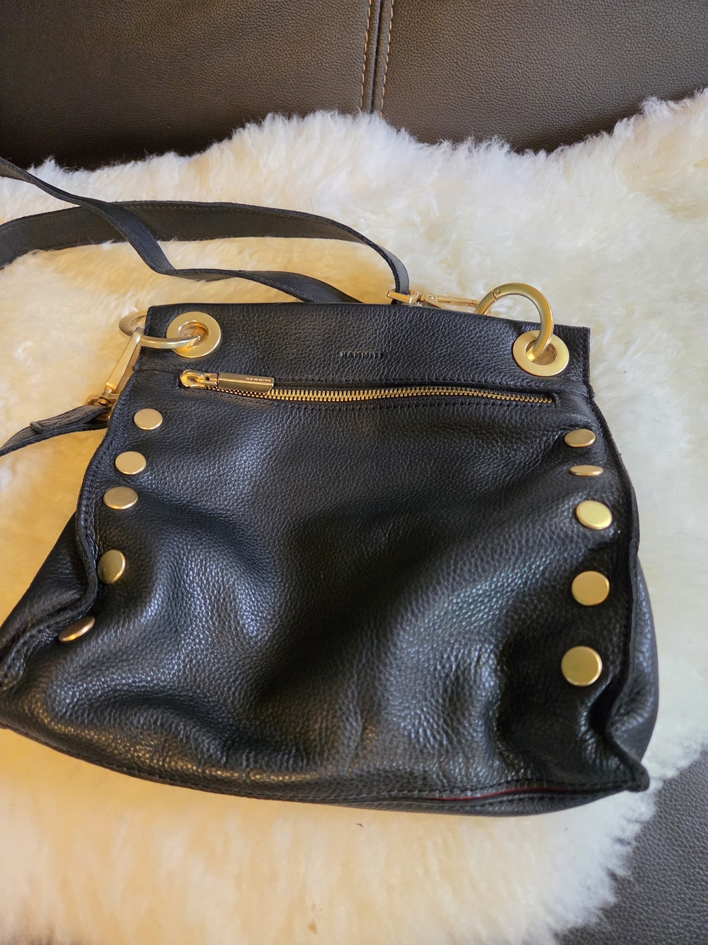 Hammitt Black Leather Shoulder Bag with Gold Hardware Studs